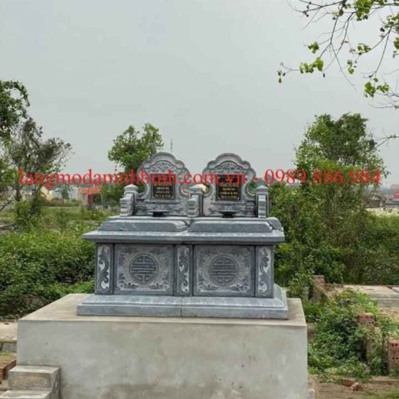 Mẫu mộ đá đôi tam sơn chạm khắc cầu kỳ
