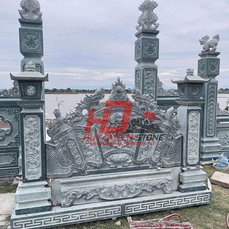 Bình Phong Đá Khắc Rồng Cuốn Thuỷ HD042