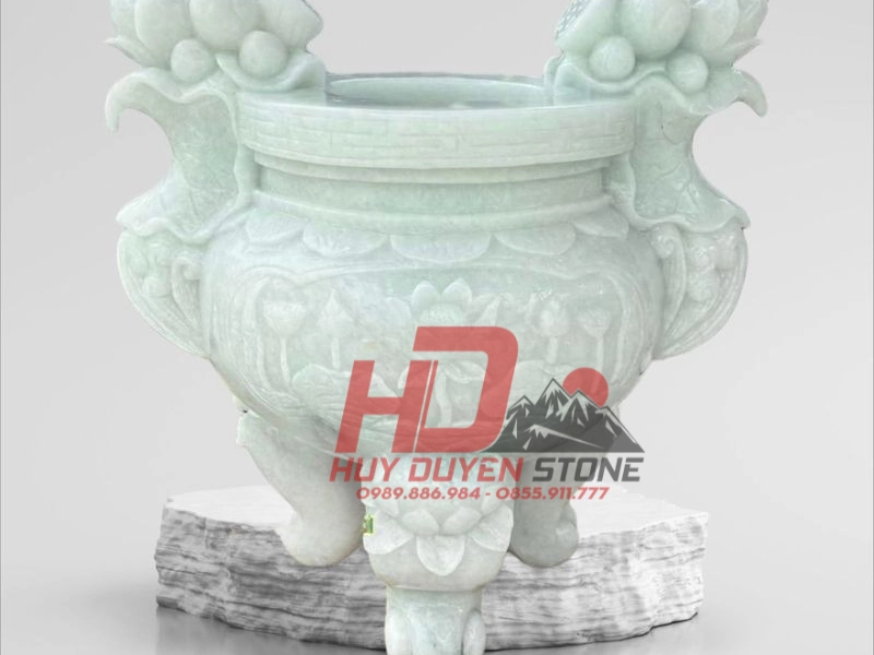 Lư hương đá hoa sen xanh ngọc 