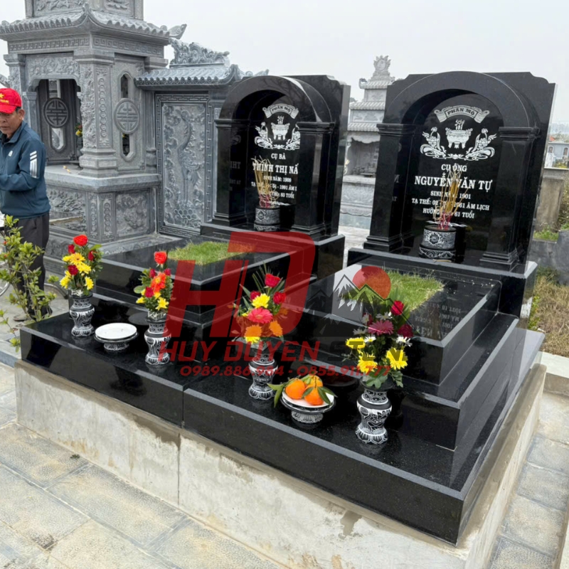 Mộ Đá Đôi Granite Đen MĐ001
