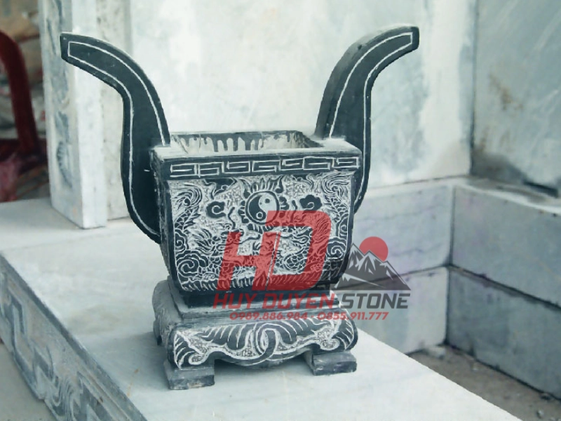 Lư hương đá tứ linh vuông